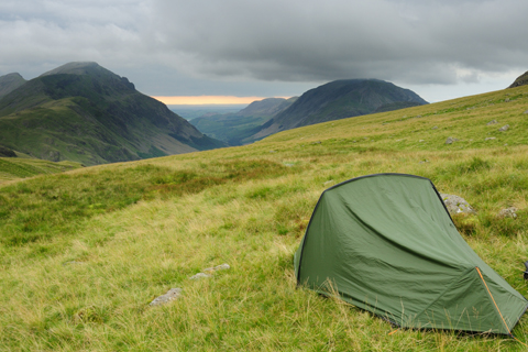 Tentje in het gras in Lake District